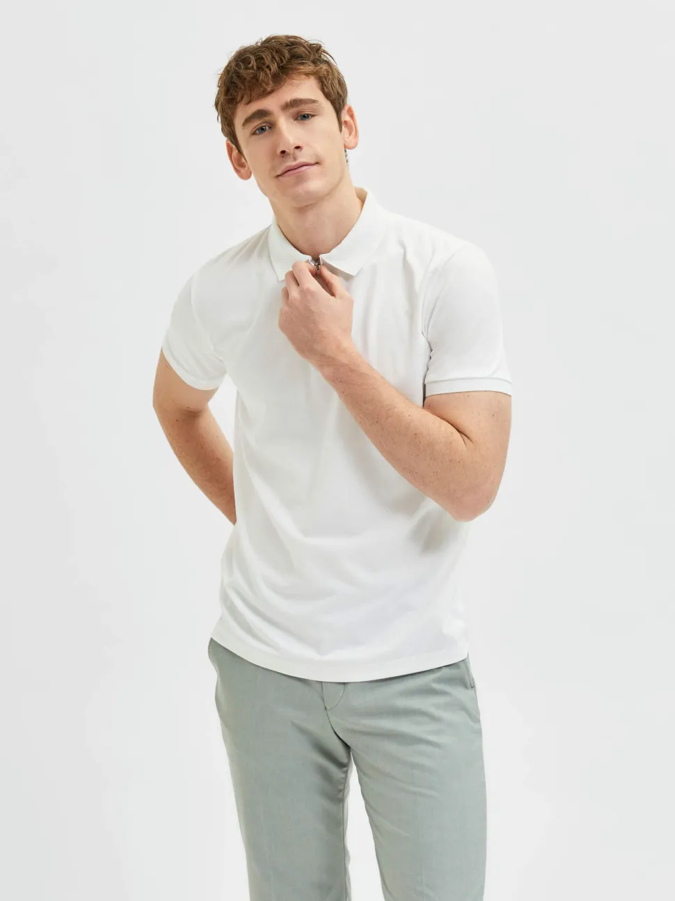 Selected Homme Fave Zip Polo Valkoinen