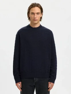 Selected K Philip LS Knit Relaxed Crew Neck, Sky Captain