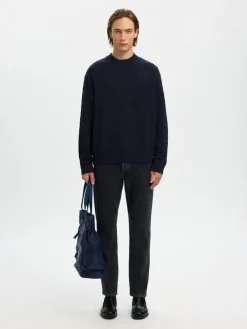 Selected K Philip LS Knit Relaxed Crew Neck, Sky Captain