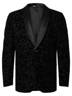Selected miesten bleiseri SLHSLIM-EDDIE JACQUARD SHAWL BLZ Black FLOWER JACQUARD