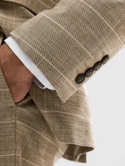 Selected Miesten Bleiseri, SLIM OASIS SAND CHECK NOS Ruskea Ruutu