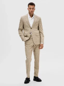 Selected Miesten Bleiseri, SLIM OASIS SAND CHECK NOS Ruskea Ruutu