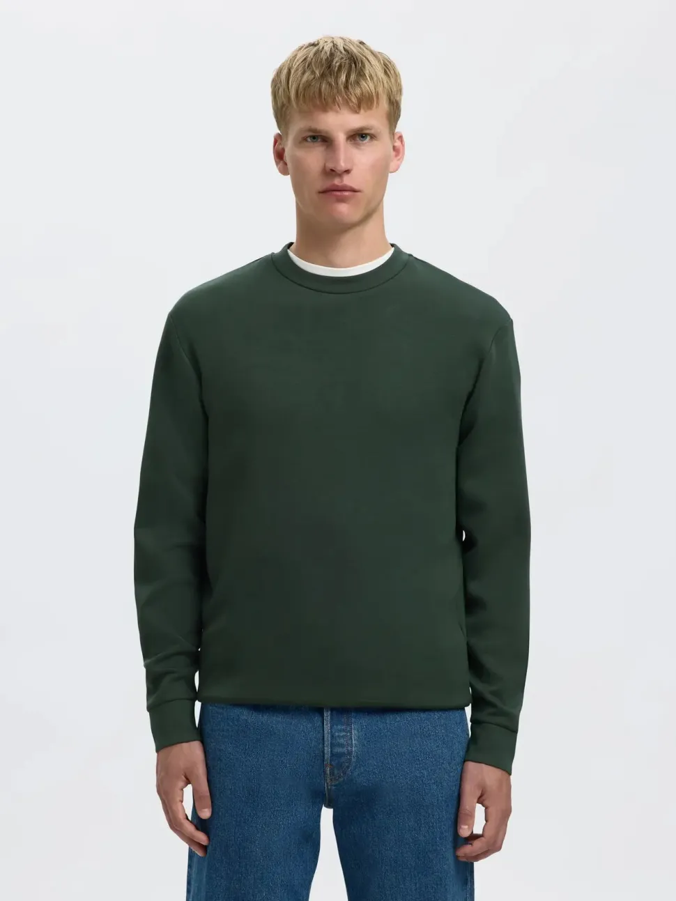 Selected miesten college, MANUEL SOFT CREW NECK Deep Forest