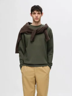Selected miesten college, MANUEL SOFT CREW NECK Armeijanvihreä