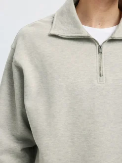 Selected miesten collegepaita K ARON LS Half Zip Sweat, vaaleanharmaa