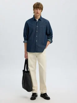 Selected miesten farkkupaita REG CARLO DENIM LS SHIRT NOOS, Dark Blue Denim