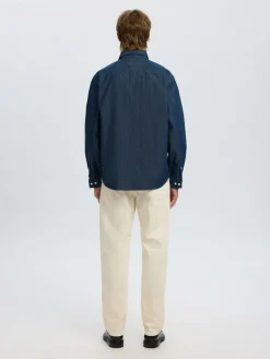 Selected miesten farkkupaita REG CARLO DENIM LS SHIRT NOOS, Dark Blue Denim