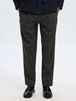 Selected miesten housut, REG TAPRED LEROY PLEAT Dark Grey Melange