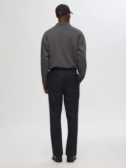 Selected miesten housut, REG TAPRED LEROY PLEAT Musta