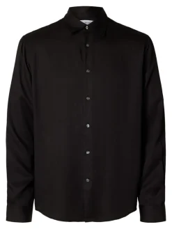 Selected miesten kauluspaita SLHRLXCHARLIE TENCEL SATIN LS SHIRT, musta