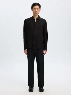 Selected miesten kauluspaita SLHRLXCHARLIE TENCEL SATIN LS SHIRT, musta