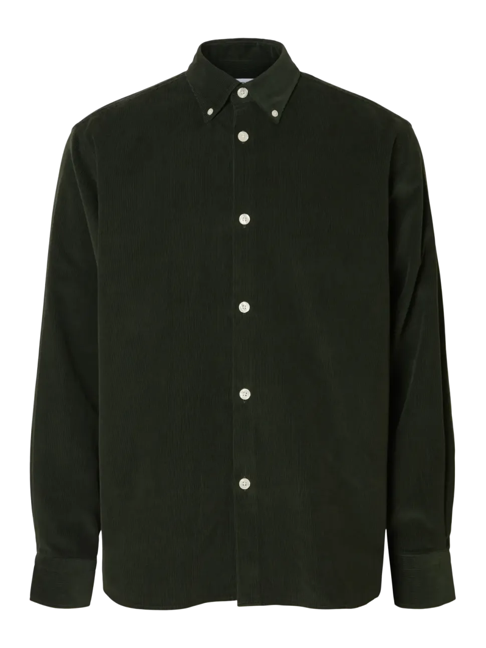 Selected Miesten Kauluspaita K REG DANNI CORD BD LS SHIRT Deep Forest