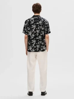 Selected Miesten Kauluspaita, K RELAX NEW LINEN SS RESORT Mustavalkoinen