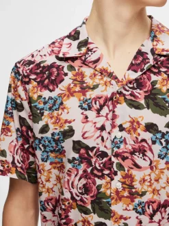 Selected, Miesten Kauluspaita, Relax Floral Shirt Ss Aop Punainen Kuosi