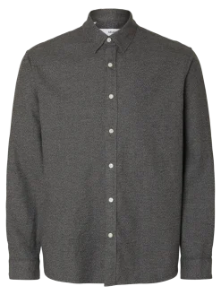 Selected miesten kauluspaita, REG NOAH BRUSHED TWIST SHIRT Gray Flannel Twisted Blac