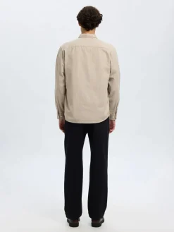 Selected miesten kauluspaita, REG NOAH BRUSHED TWIST SHIRT Egret Twisted Chinchilla