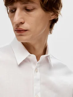Selected Miesten Kauluspaita, NEW LINEN SHIRT SS NOS Valkoinen