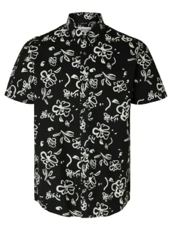 Selected Miesten Kauluspaita NEW LINEN SHIRT Musta