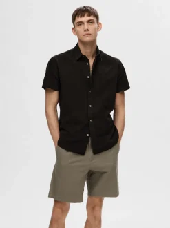 Selected Miesten Kauluspaita NEW LINEN SHIRT Musta