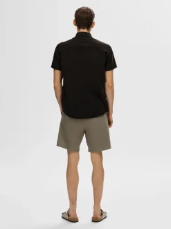 Selected Miesten Kauluspaita NEW LINEN SHIRT Musta