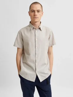 Selected Miesten Kauluspaita NEW LINEN SHIRT Hiekka