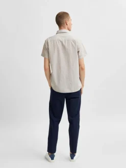 Selected Miesten Kauluspaita NEW LINEN SHIRT Hiekka