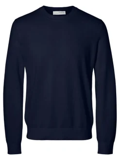 Selected miesten neule, MORA LS KNIT STRUCTURE CREW NECK Tummansininen