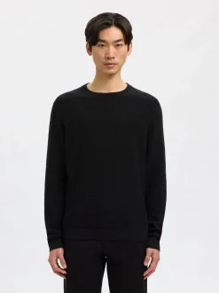 Selected Miesten Neulepusero, ROSS LS KNIT STRUCTURE NOS ORGANIC COTTO, musta