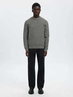 Selected Miesten Neulepusero, ROSS LS KNIT STRUCTURE NOS ORGANIC COTTO Black Moonstruck Twi