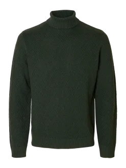 Selected miesten neulepusero, TREVOR LS KNIT STRUCTURE ROLL NECK Deep Forest
