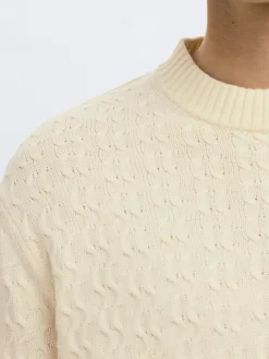 Selected miesten neulepusero, K PHILIP LS KNIT RELAXED CREW NECK Egret
