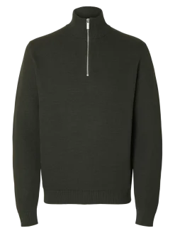 Selected Miesten Neulepusero, DANE LS KNIT STRUCTURE HALF ZIP Deep Forest