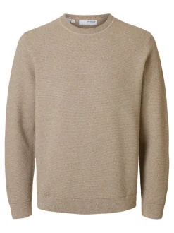 Selected Miesten Neulepusero, ROSS LS KNIT STRUCTURE NOS ORGANIC COTTO Beige