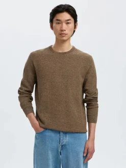 Selected Miesten Neulepusero, ROSS LS KNIT STRUCTURE NOS ORGANIC COTTO Demitasse Melange