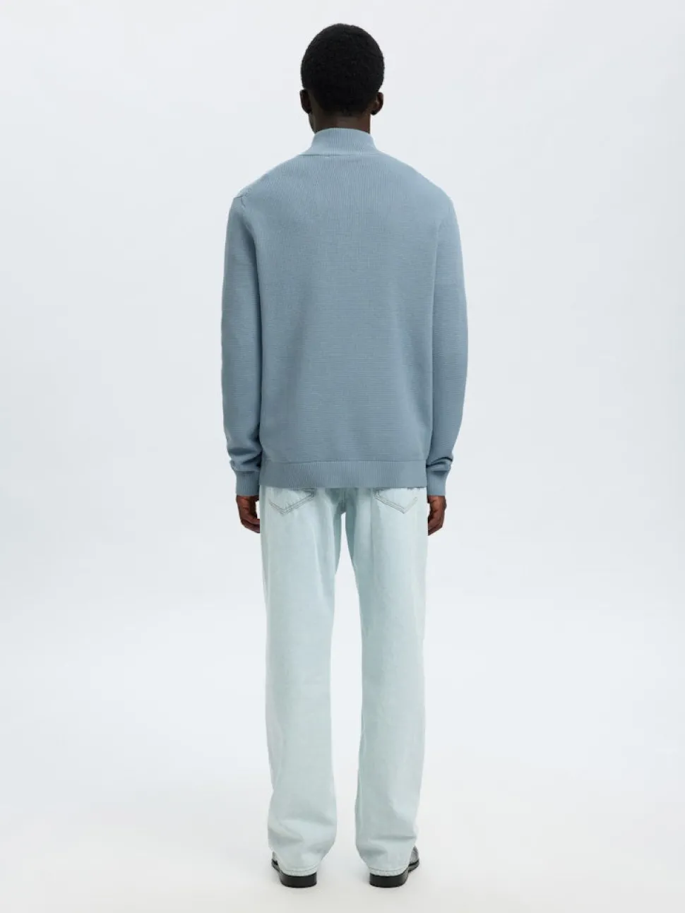 Selected Miesten Neulepusero DANE LS KNIT STRUCTURE HALF ZIP, Dusty Blue