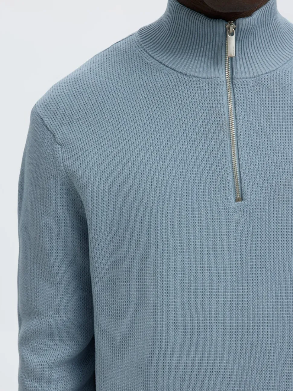 Selected Miesten Neulepusero DANE LS KNIT STRUCTURE HALF ZIP, Dusty Blue