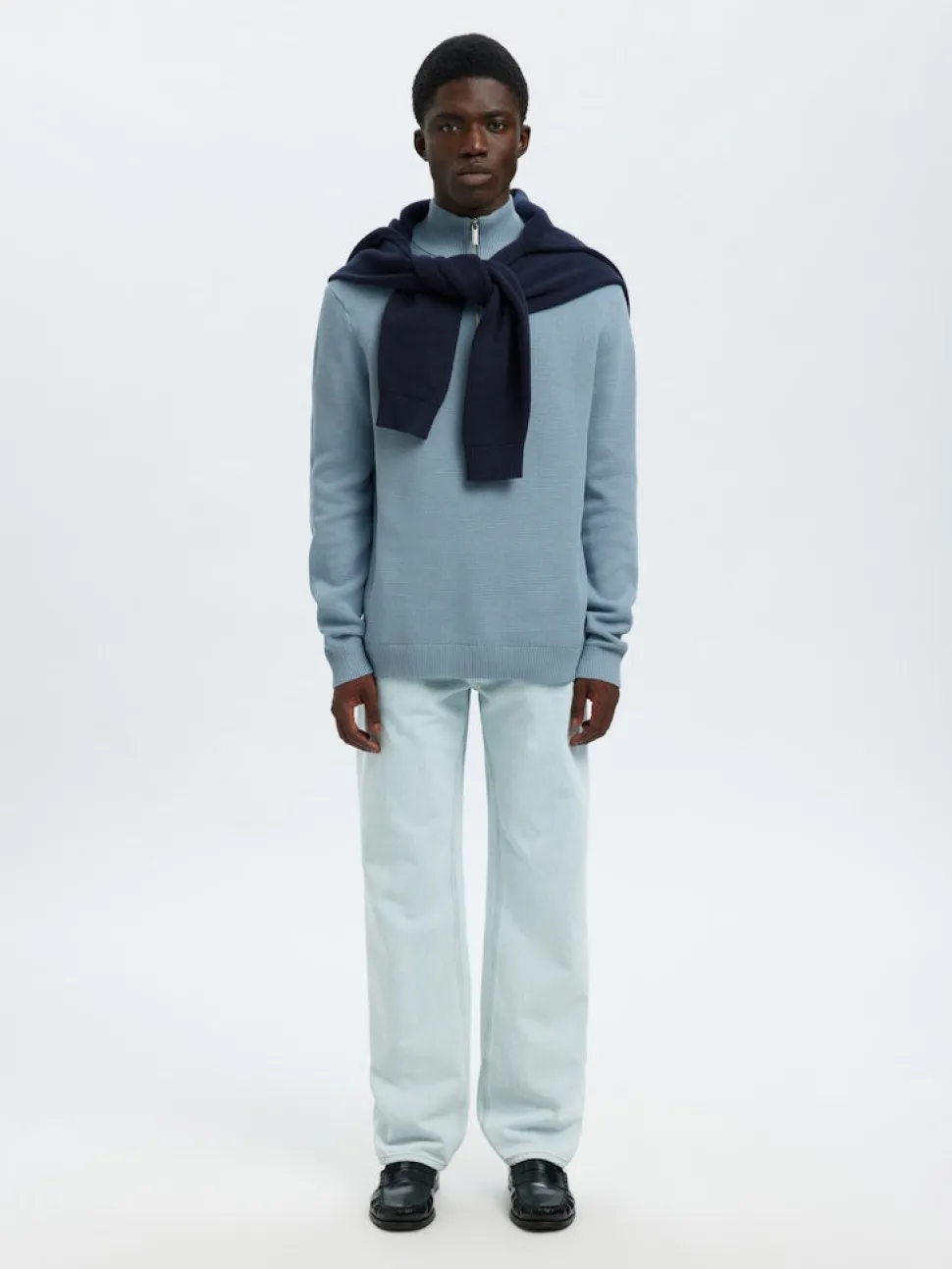 Selected Miesten Neulepusero DANE LS KNIT STRUCTURE HALF ZIP, Dusty Blue
