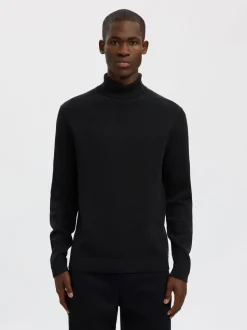 Selected miesten neulepusero K DANE LS KNIT STRUCTURE ROLLNECK NOS, musta