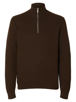 Selected miesten neulepusero SLHDANE LS KNIT STRUCTURE HALF ZIP NOOS, Demitasse
