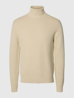 Selected miesten neulepusero K DANE LS KNIT STRUCTURE ROLLNECK NOS, oatmeal