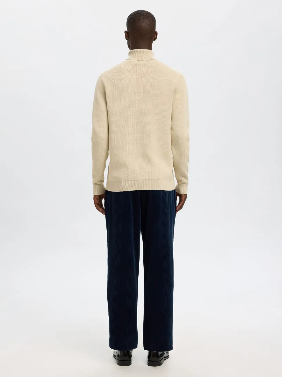 Selected miesten neulepusero K DANE LS KNIT STRUCTURE ROLLNECK NOS, oatmeal