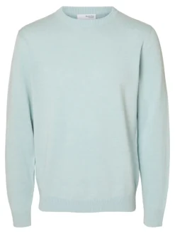 Selected miesten neulepusero, MATTIS LS KNIT SUN CREW Turkoosinsininen