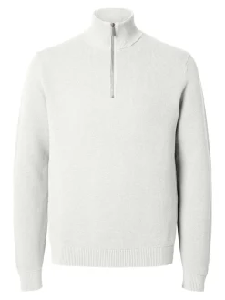 Selected Miesten Neulepusero, DANE LS KNIT STRUCTURE HALF ZIP Bright White