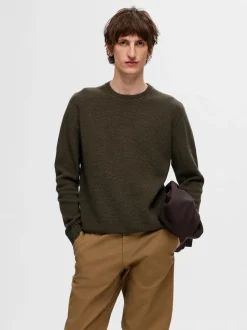 Selected Miesten Neulepusero, ROSS LS KNIT STRUCTURE NOS ORGANIC COTTO Armeijanvihreä