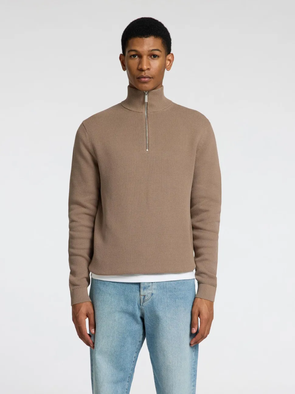 Selected Miesten Neulepusero, DANE LS KNIT STRUCTURE HALF ZIP Beige