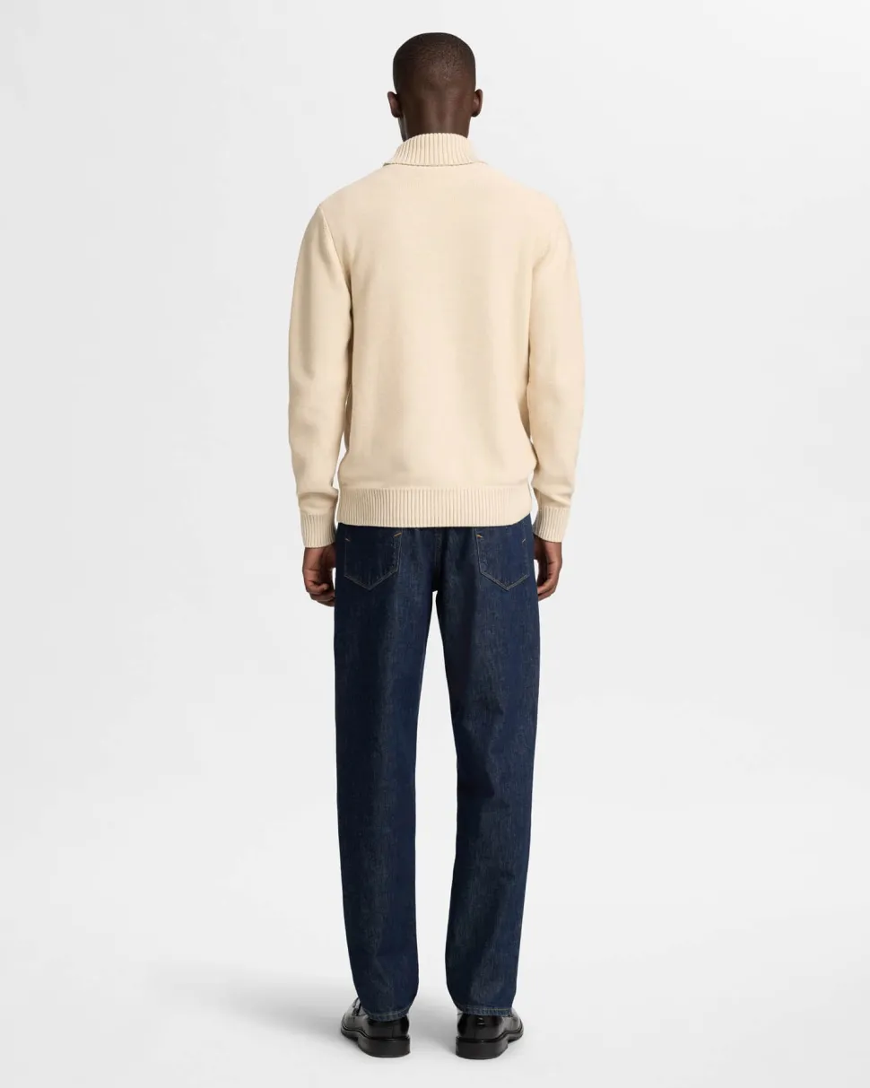Selected Miesten Neulepusero, AXEL LS ROLL NECK NOS Luonnonvalkoinen