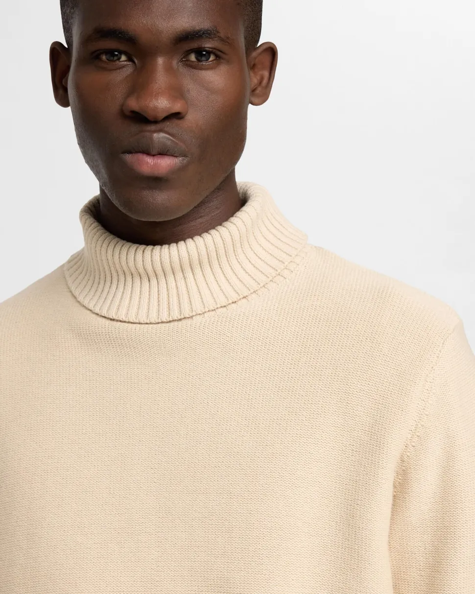 Selected Miesten Neulepusero, AXEL LS ROLL NECK NOS Luonnonvalkoinen