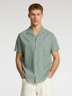 Selected Miesten Paita NEW LINEN SHIRT RESORT Vihreä Kuosi