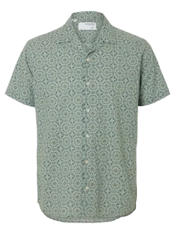 Selected Miesten Paita NEW LINEN SHIRT RESORT Vihreä Kuosi