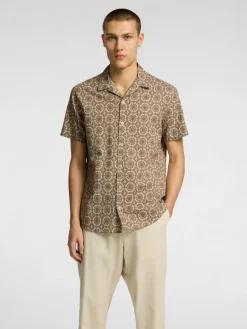 Selected Miesten Paita NEW LINEN SHIRT RESORT Ruskea Kuosi